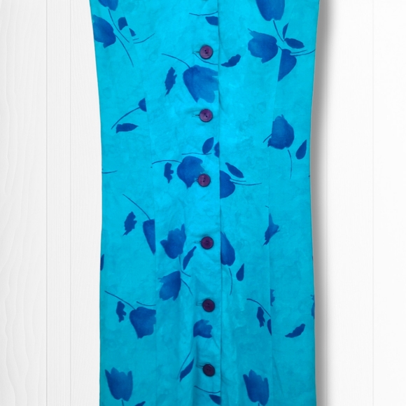 Expo Women's Blue Floral Long Sleeveless V-Neck Maxi Button Down Dress Size 8 - Picture 5 of 13